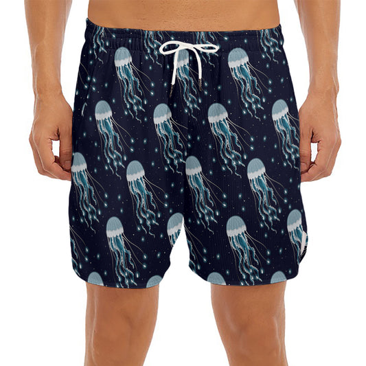 Glowing Jellyfish Pattern Print Men's Split Running Shorts