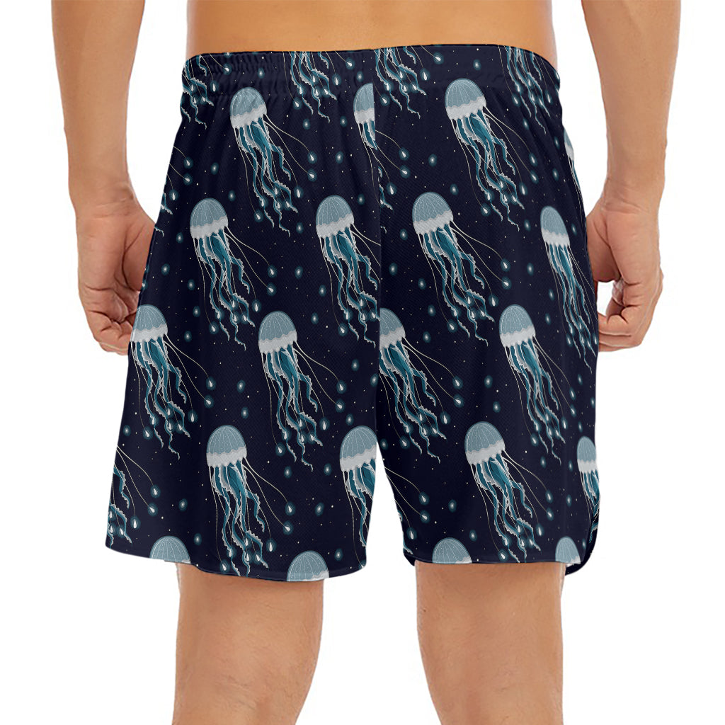 Glowing Jellyfish Pattern Print Men's Split Running Shorts