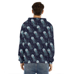 Glowing Jellyfish Pattern Print Men's Velvet Pullover Hoodie