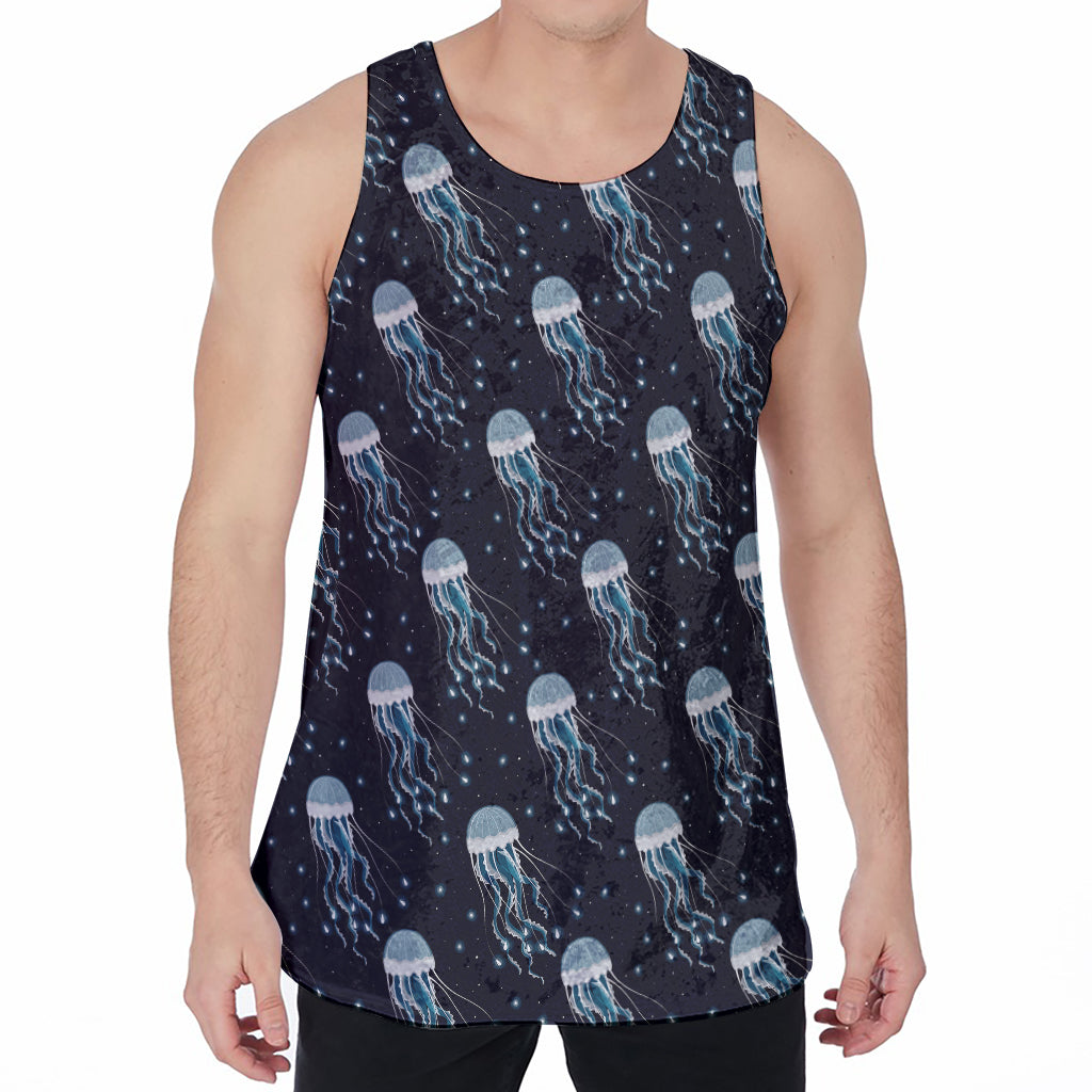 Glowing Jellyfish Pattern Print Men's Velvet Tank Top