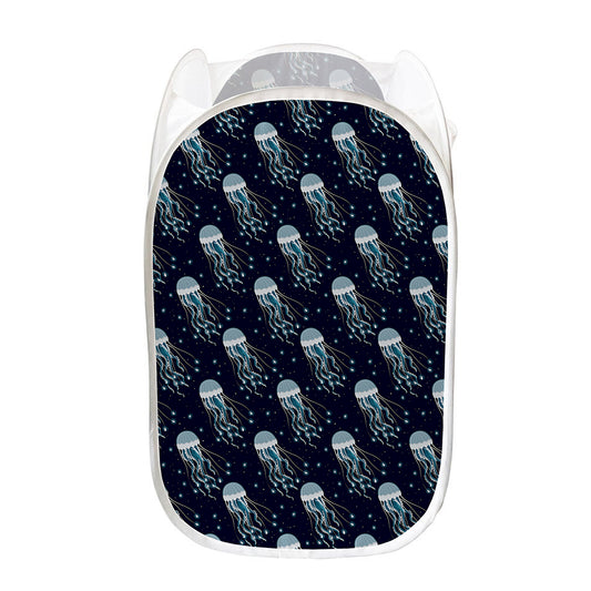 Glowing Jellyfish Pattern Print Mesh Laundry Hamper