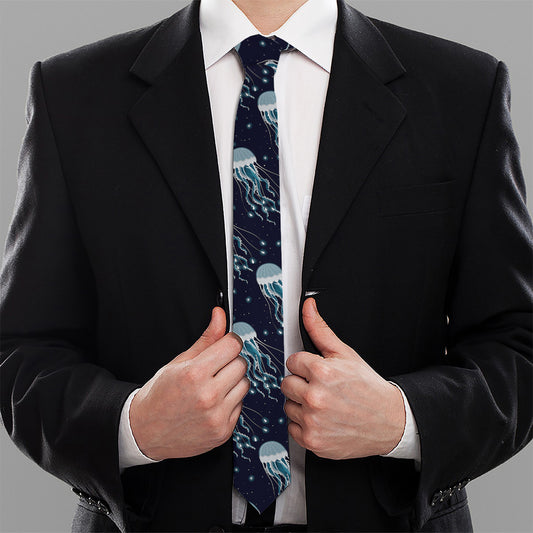Glowing Jellyfish Pattern Print Necktie