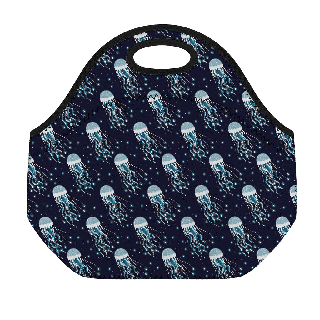 Glowing Jellyfish Pattern Print Neoprene Lunch Bag
