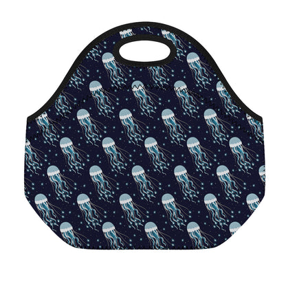 Glowing Jellyfish Pattern Print Neoprene Lunch Bag