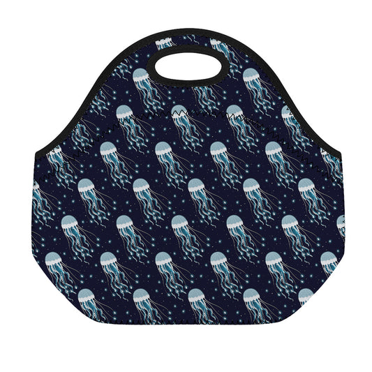 Glowing Jellyfish Pattern Print Neoprene Lunch Bag