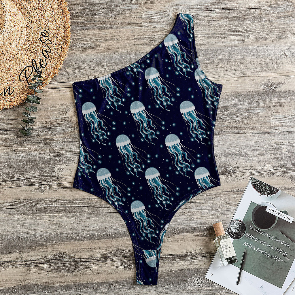 Glowing Jellyfish Pattern Print One Shoulder Bodysuit