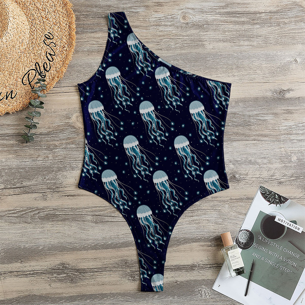 Glowing Jellyfish Pattern Print One Shoulder Bodysuit