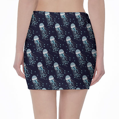 Glowing Jellyfish Pattern Print Pencil Mini Skirt