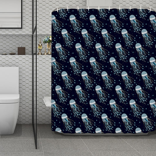 Glowing Jellyfish Pattern Print Polyester Shower Curtain