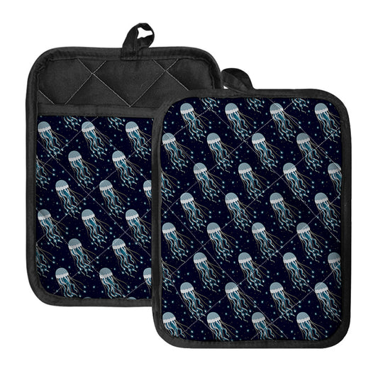Glowing Jellyfish Pattern Print Pot Holders With Pocket