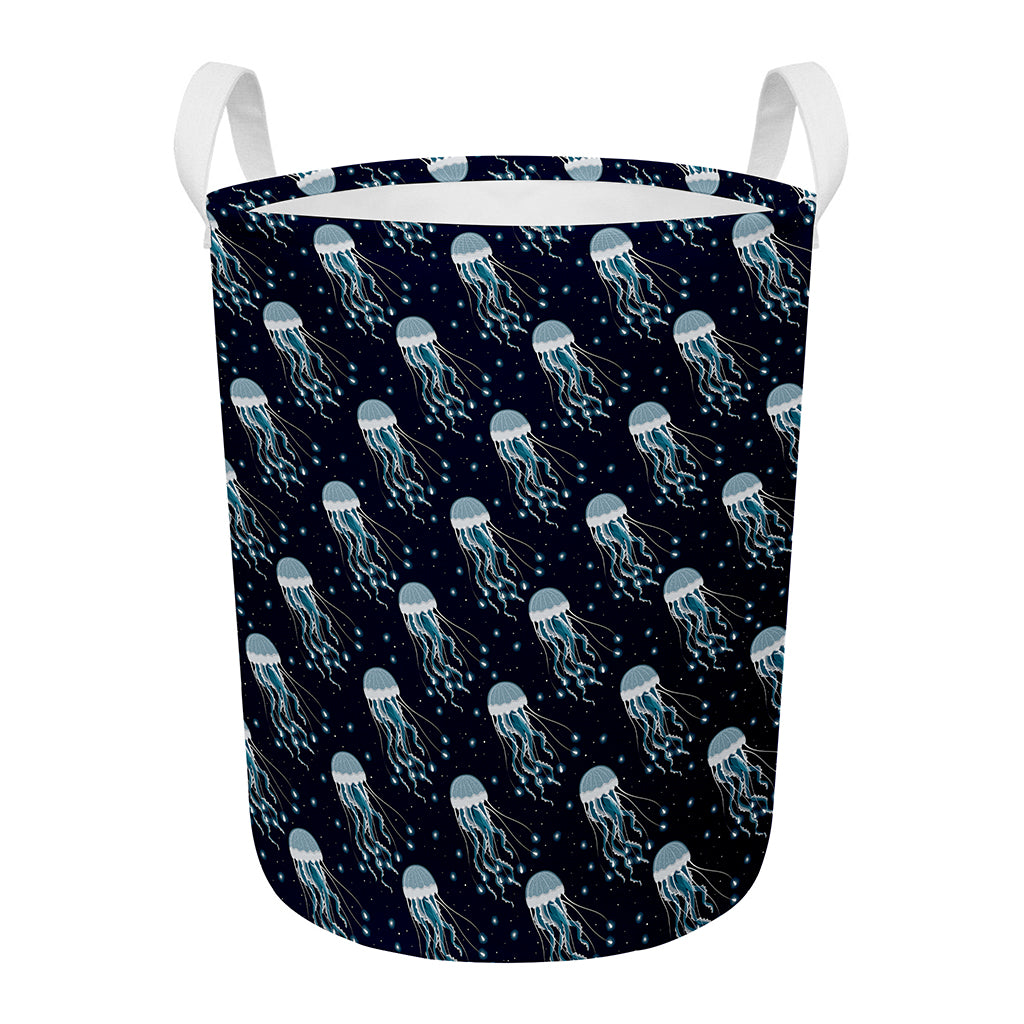 Glowing Jellyfish Pattern Print Round Laundry Basket