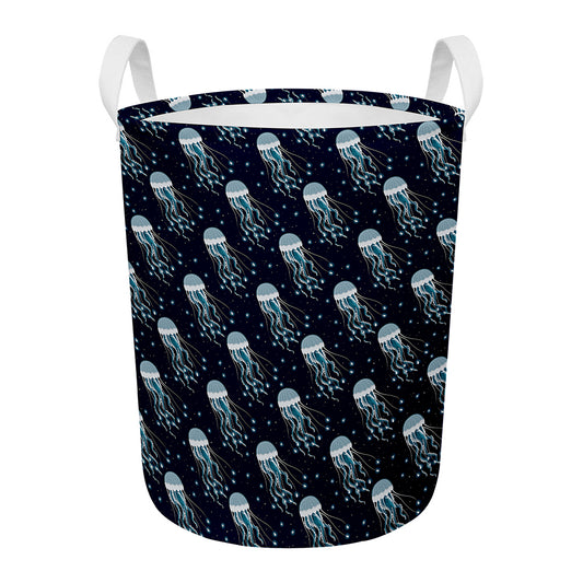Glowing Jellyfish Pattern Print Round Laundry Basket