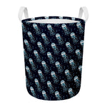 Glowing Jellyfish Pattern Print Round Laundry Basket