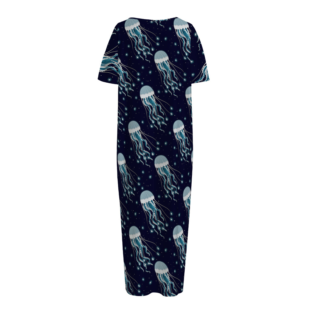 Glowing Jellyfish Pattern Print Short Sleeve Long Nightdress