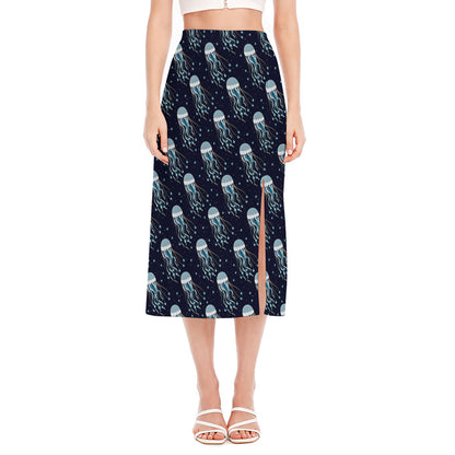Glowing Jellyfish Pattern Print Side Slit Midi Skirt