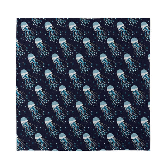 Glowing Jellyfish Pattern Print Silk Bandana