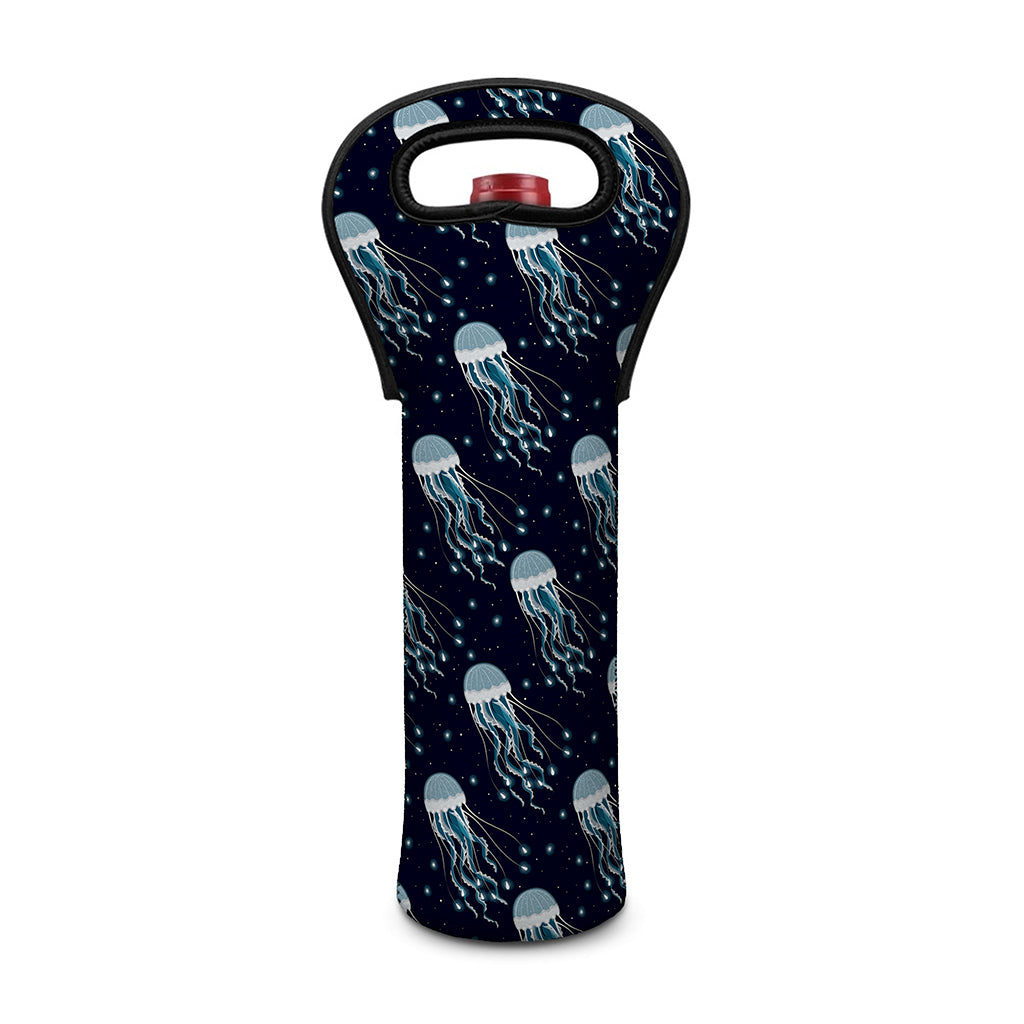 Glowing Jellyfish Pattern Print Single Neoprene Wine Tote