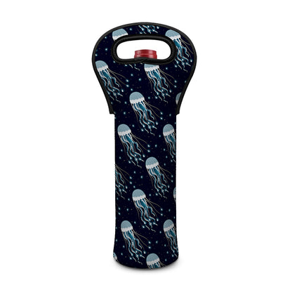 Glowing Jellyfish Pattern Print Single Neoprene Wine Tote