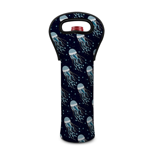 Glowing Jellyfish Pattern Print Single Neoprene Wine Tote