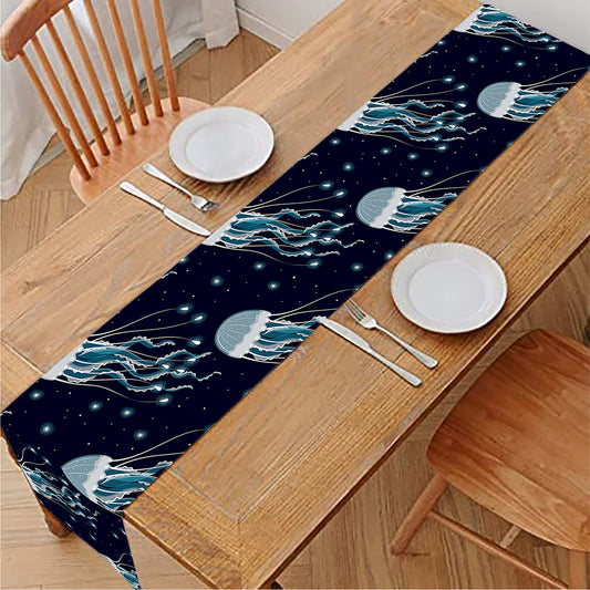 Glowing Jellyfish Pattern Print Table Runner