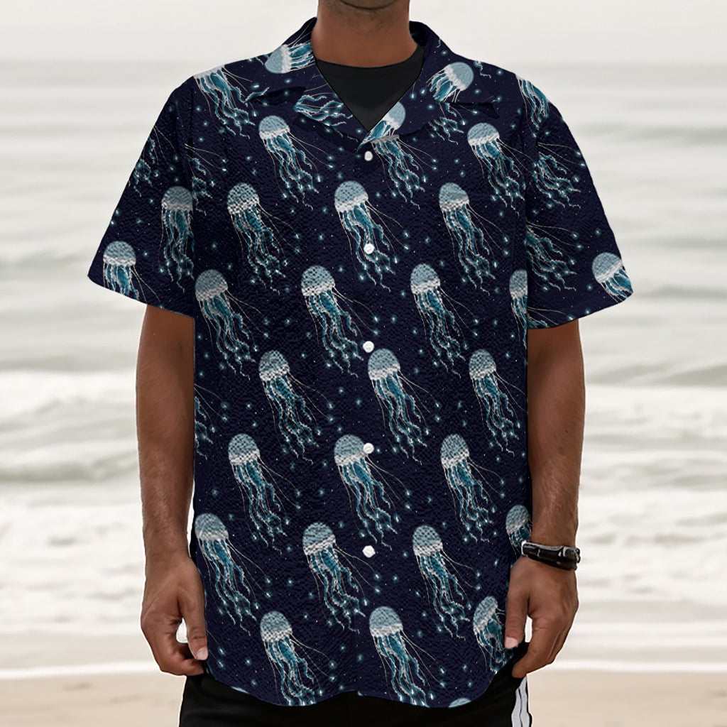 Glowing Jellyfish Pattern Print Textured Short Sleeve Shirt