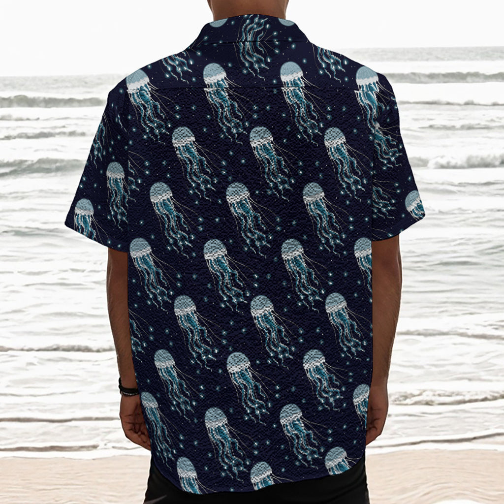 Glowing Jellyfish Pattern Print Textured Short Sleeve Shirt