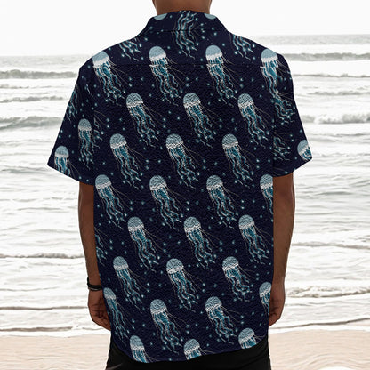 Glowing Jellyfish Pattern Print Textured Short Sleeve Shirt
