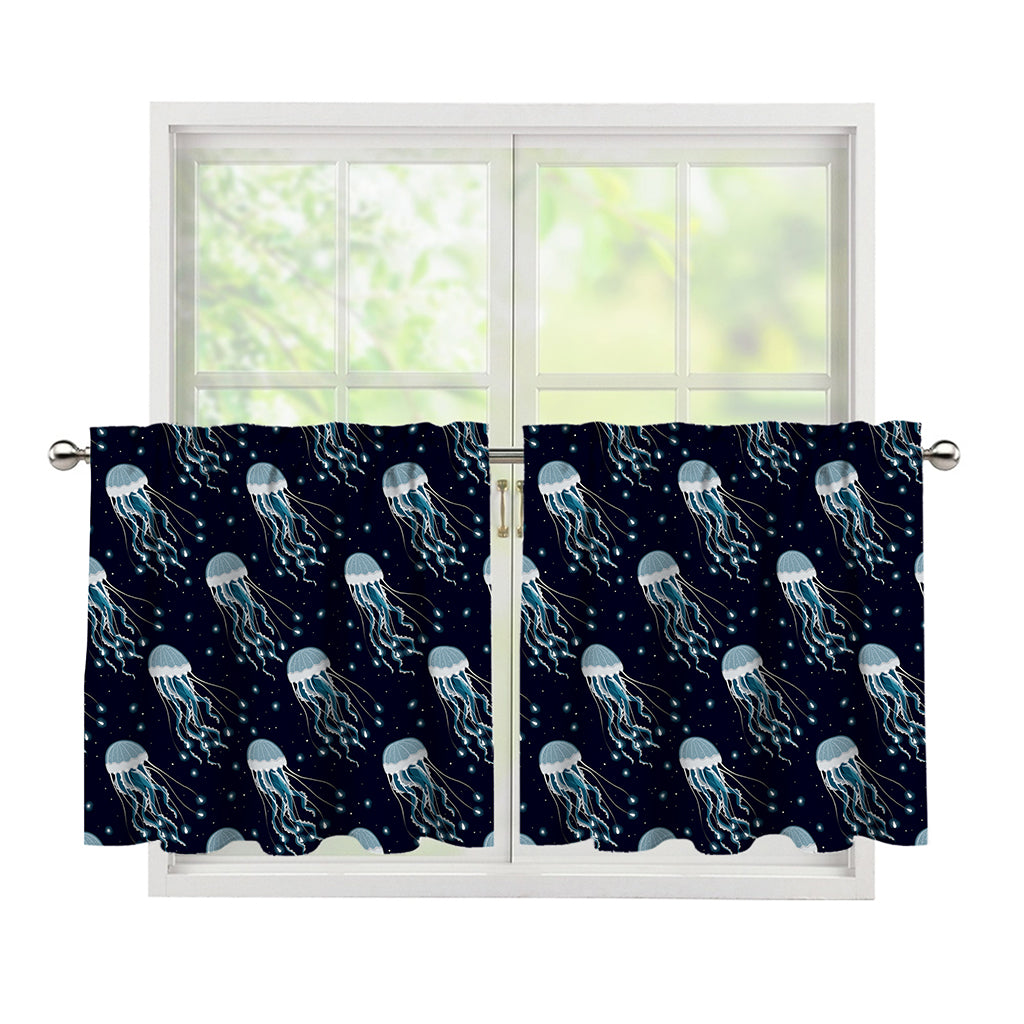 Glowing Jellyfish Pattern Print Tier Curtains