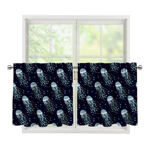 Glowing Jellyfish Pattern Print Tier Curtains