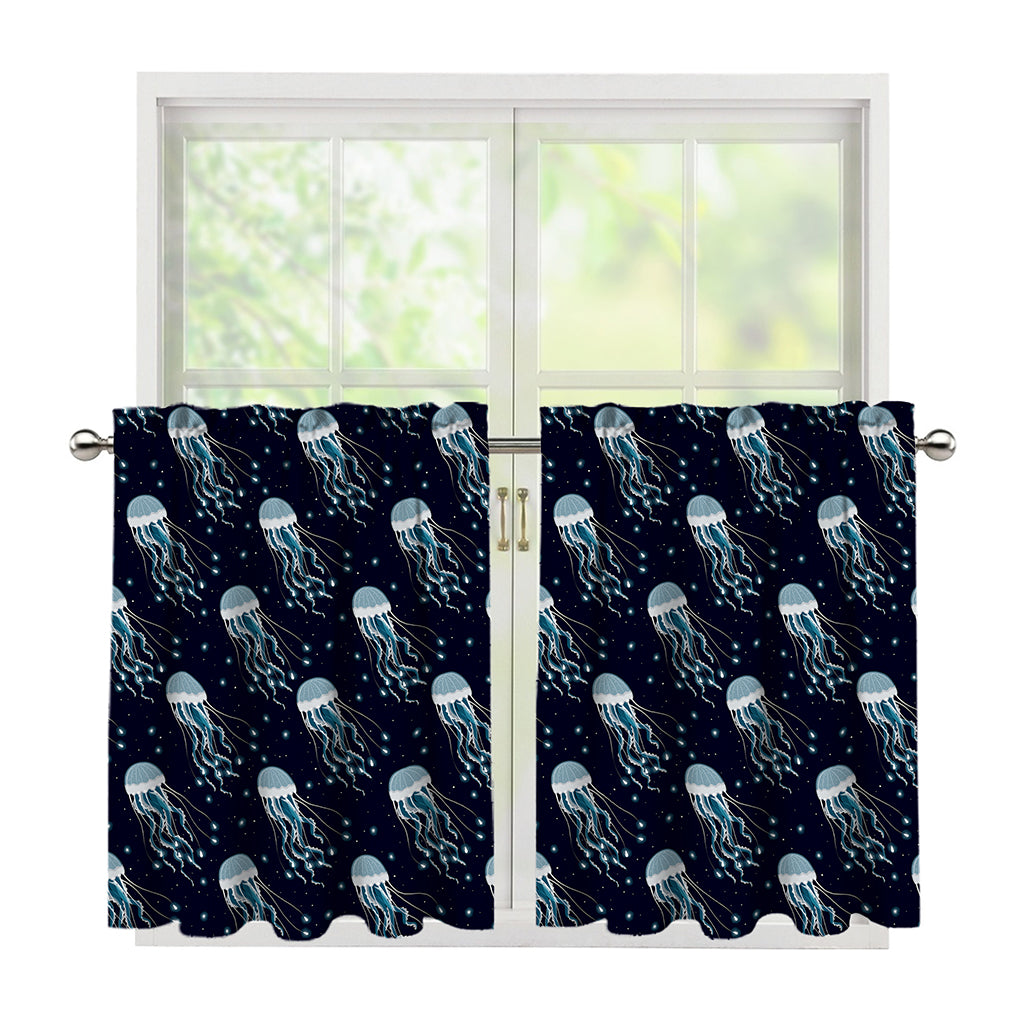 Glowing Jellyfish Pattern Print Tier Curtains