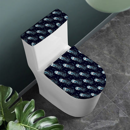 Glowing Jellyfish Pattern Print Toilet Lid And Tank Cover Set