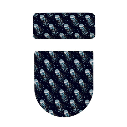 Glowing Jellyfish Pattern Print Toilet Lid And Tank Cover Set