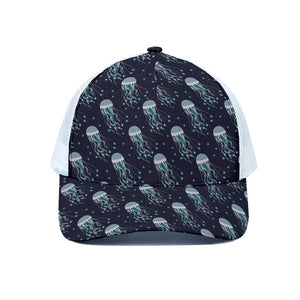 Glowing Jellyfish Pattern Print White Mesh Trucker Cap