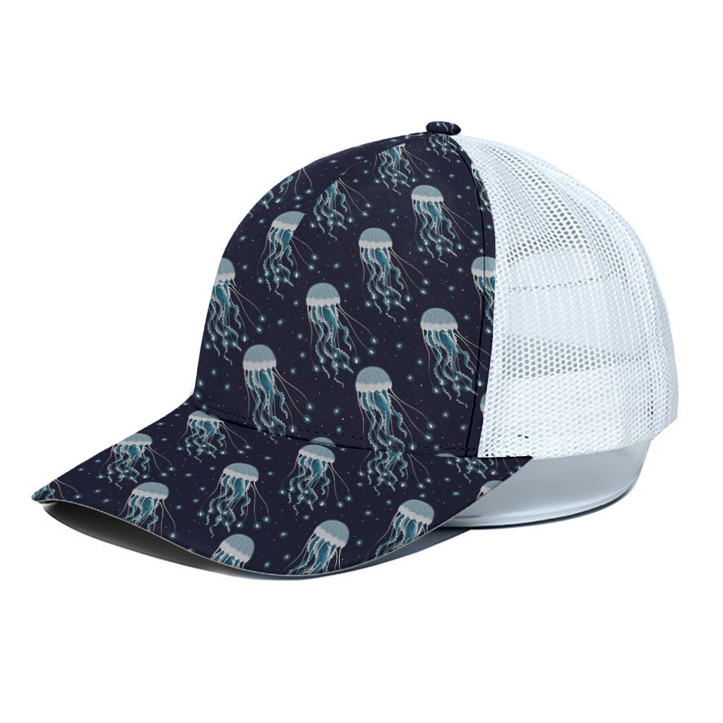 Glowing Jellyfish Pattern Print White Mesh Trucker Cap