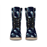 Glowing Jellyfish Pattern Print Winter Boots