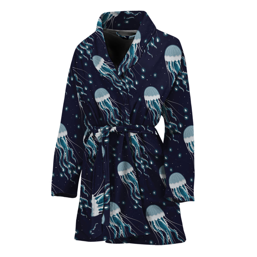 Glowing Jellyfish Pattern Print Women's Bathrobe