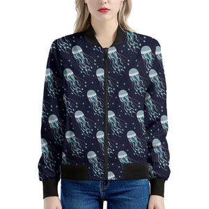 Glowing Jellyfish Pattern Print Women's Bomber Jacket