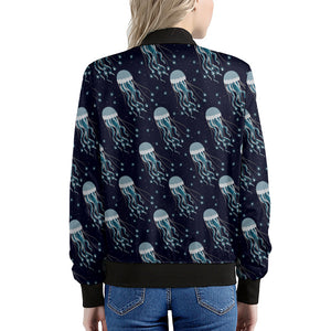 Glowing Jellyfish Pattern Print Women's Bomber Jacket