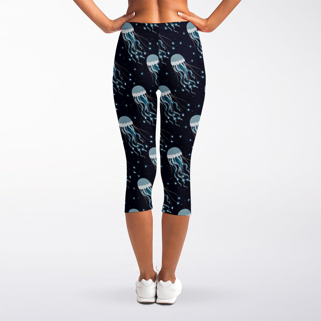 Glowing Jellyfish Pattern Print Women's Capri Leggings