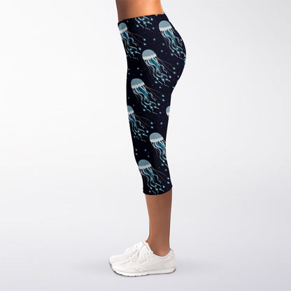 Glowing Jellyfish Pattern Print Women's Capri Leggings