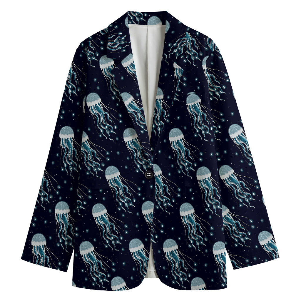 Glowing Jellyfish Pattern Print Women's Cotton Blazer