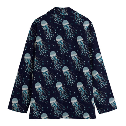 Glowing Jellyfish Pattern Print Women's Cotton Blazer