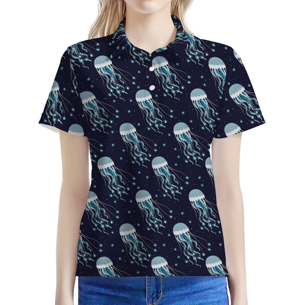 Glowing Jellyfish Pattern Print Women's Polo Shirt