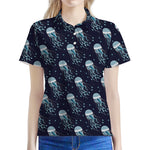 Glowing Jellyfish Pattern Print Women's Polo Shirt