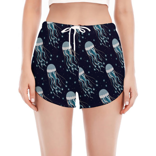 Glowing Jellyfish Pattern Print Women's Split Running Shorts