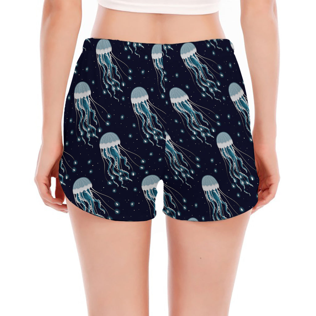 Glowing Jellyfish Pattern Print Women's Split Running Shorts