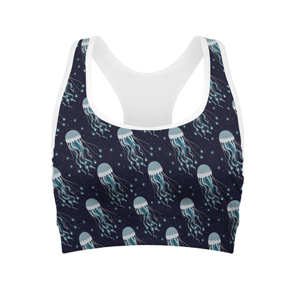 Glowing Jellyfish Pattern Print Women's Sports Bra