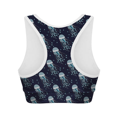 Glowing Jellyfish Pattern Print Women's Sports Bra