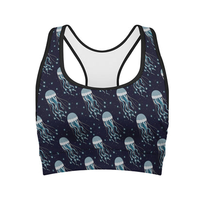 Glowing Jellyfish Pattern Print Women's Sports Bra