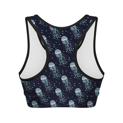 Glowing Jellyfish Pattern Print Women's Sports Bra